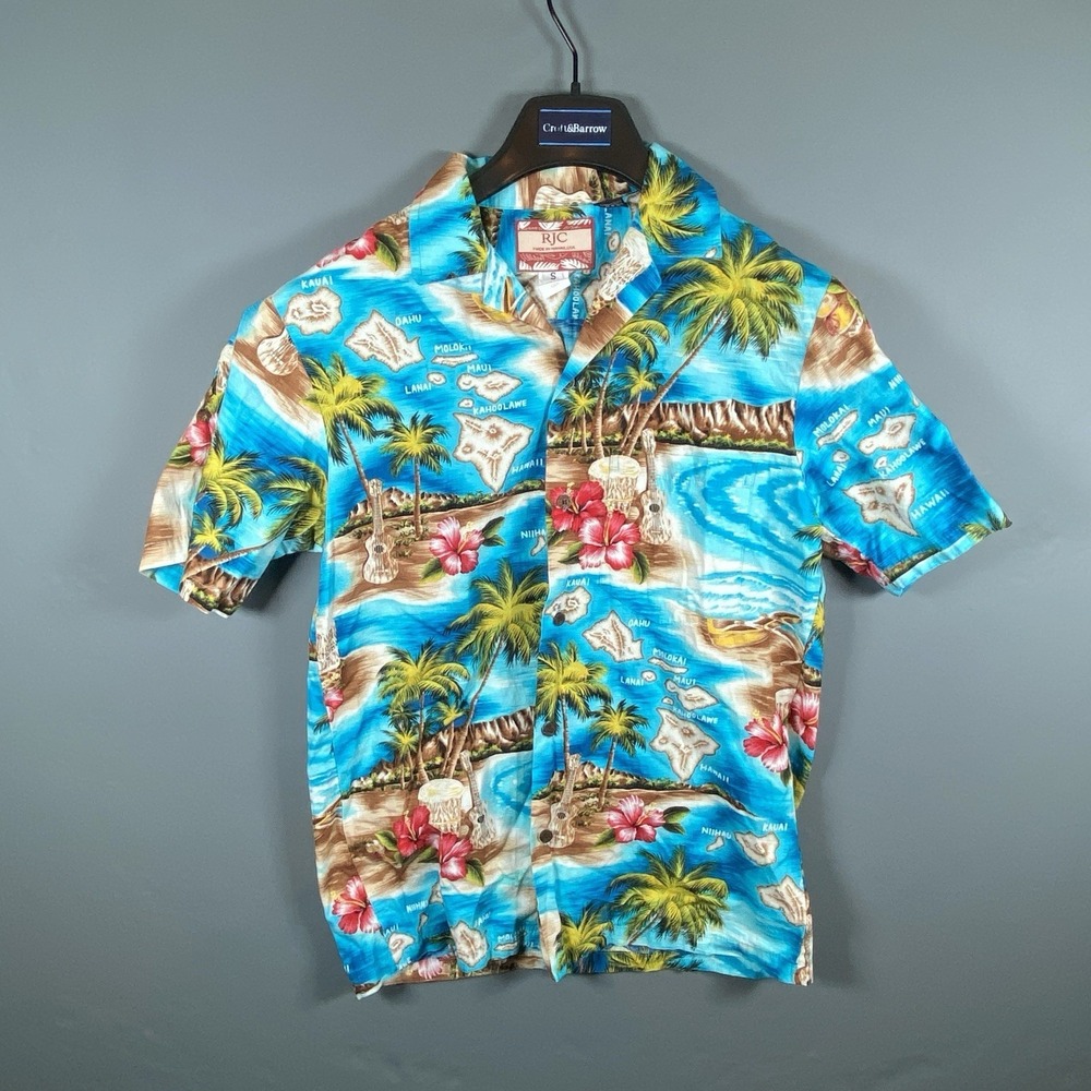 VTG RJC Hawaiian Islands Short Sleeve Button UP Shirt Size Small USA Made Cotton